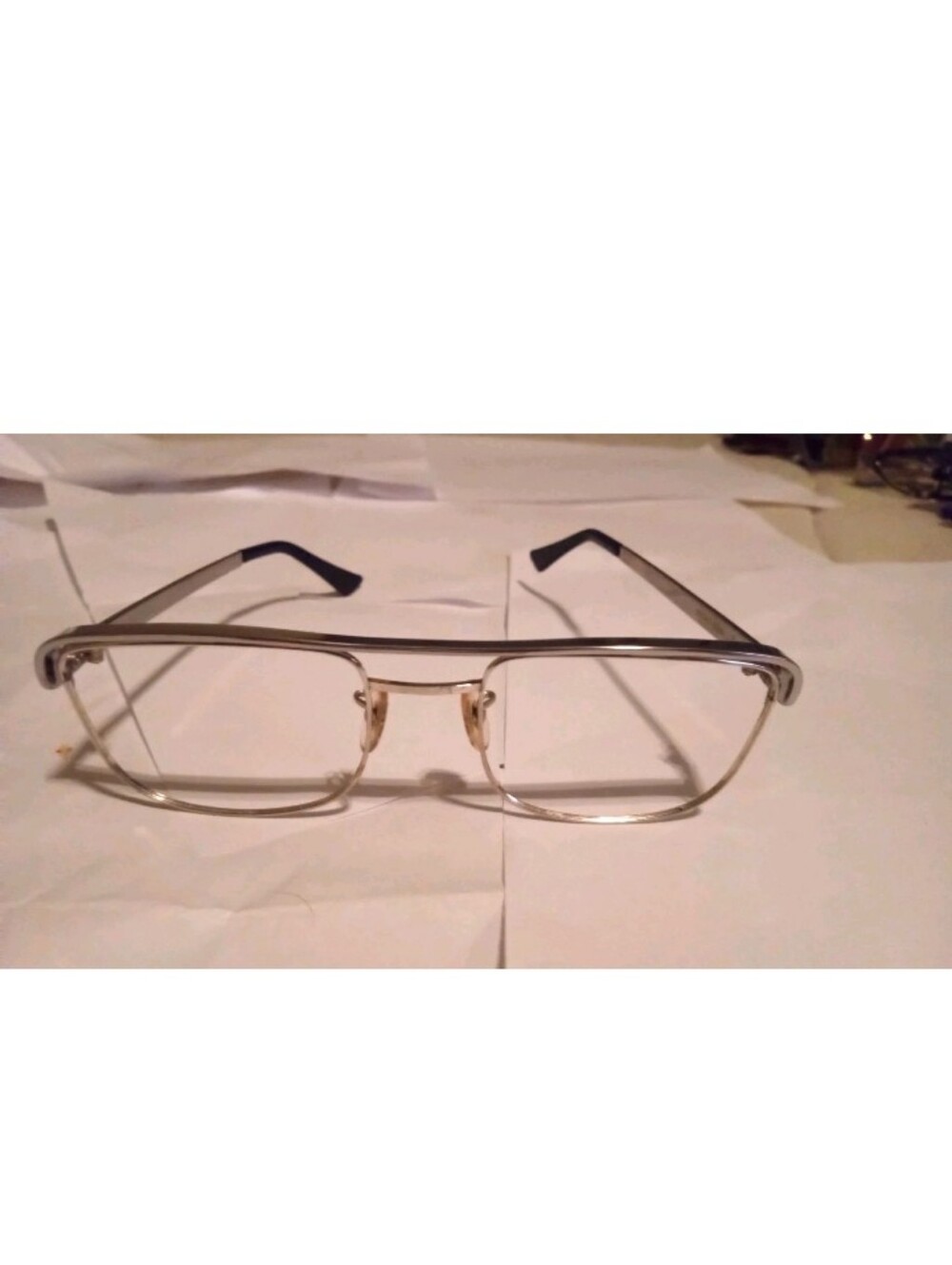 Vintage AUM Silver Tone Metal Full Rim Rectangular Eyeglass Frames 14mm